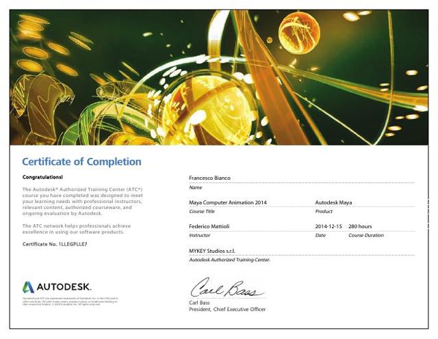 Maya Computer Animation certificate