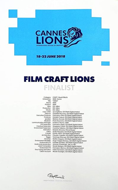 Film Craft Lions — Finalist certificate
